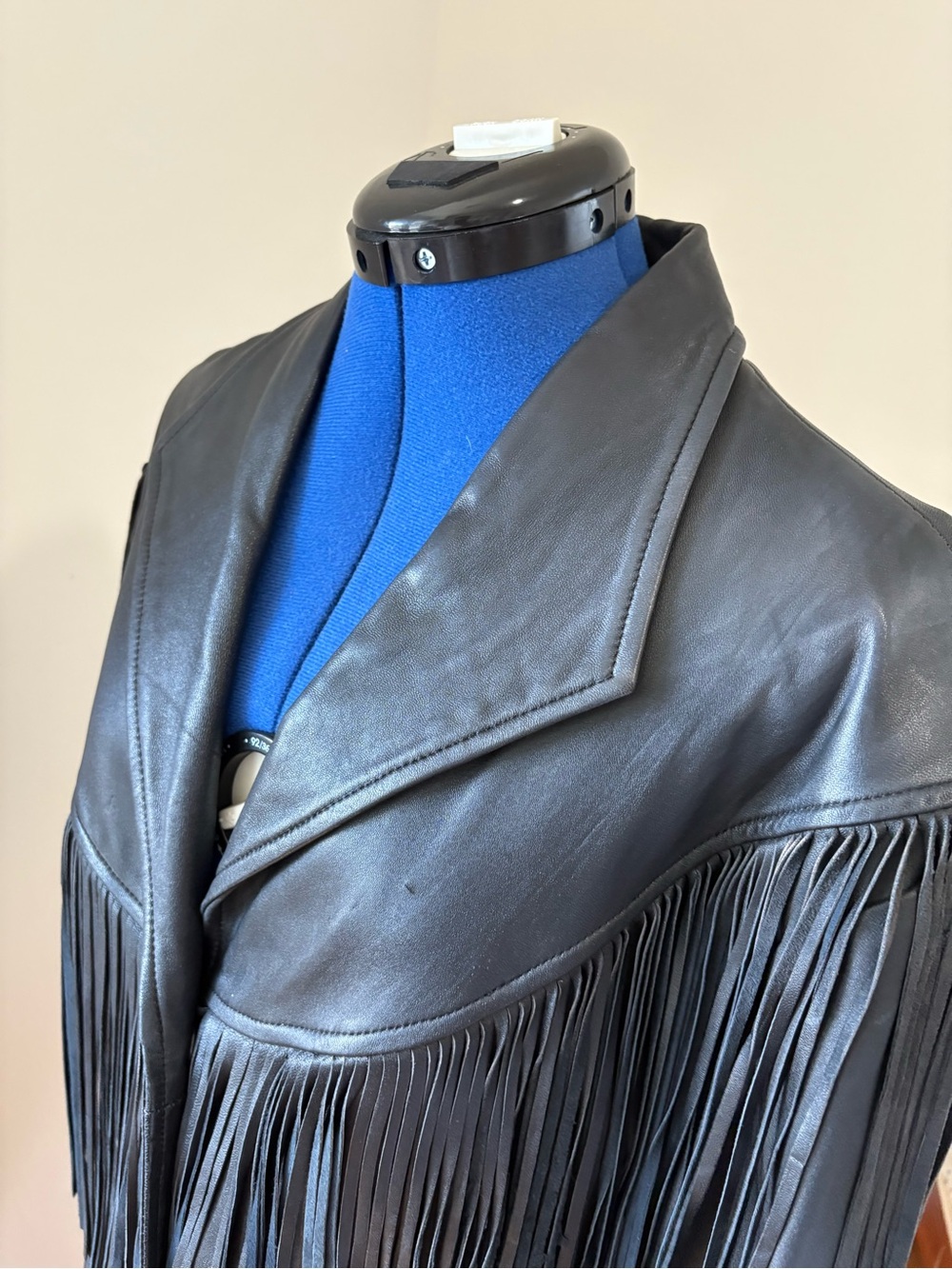 Black Leather Fringe Coat - Women - Picture 7 of 16